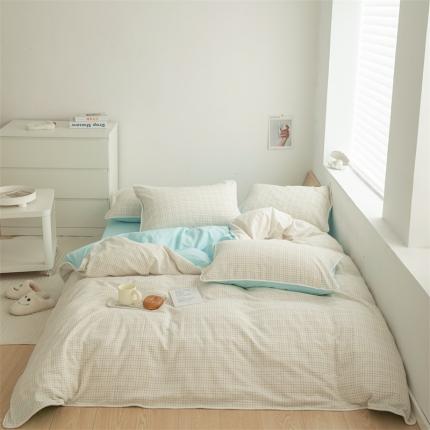 91家纺网 家纺一手货源 找家纺 （总）玛奇朵2022色织提花水洗棉四件套-彩格系列 棚拍图