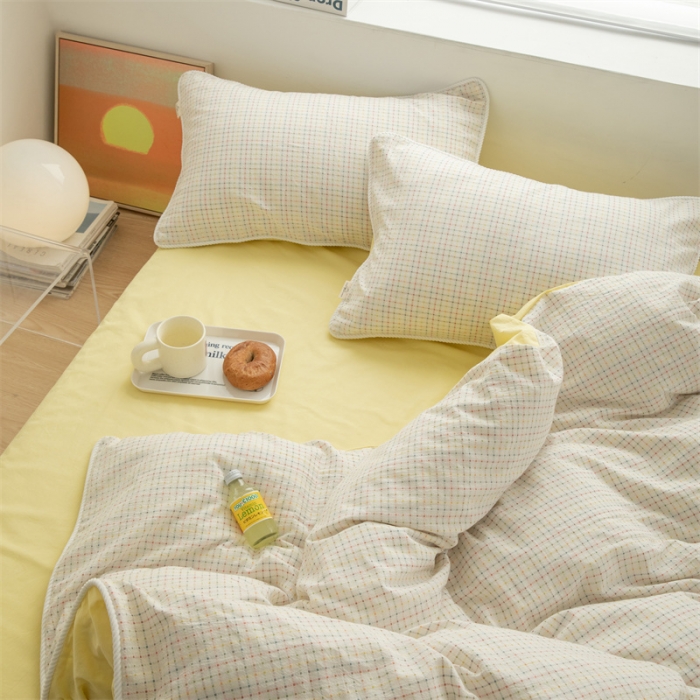 91家纺网 家纺一手货源 找家纺 （总）玛奇朵2022色织提花水洗棉四件套-彩格系列 棚拍图