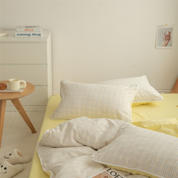 91家纺网 家纺一手货源 找家纺 （总）玛奇朵2022色织提花水洗棉四件套-彩格系列 棚拍图