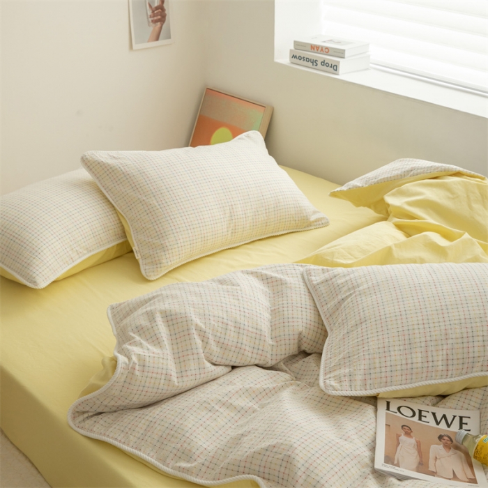 91家纺网 家纺一手货源 找家纺 （总）玛奇朵2022色织提花水洗棉四件套-彩格系列 棚拍图