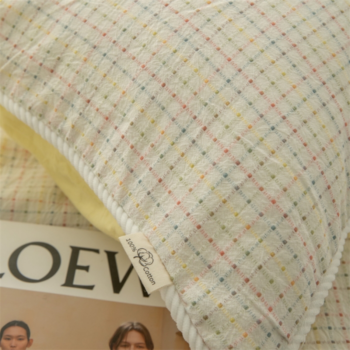 91家纺网 家纺一手货源 找家纺 玛奇朵2022色织提花水洗棉四件套-彩格系列 棚拍图 彩格 黄