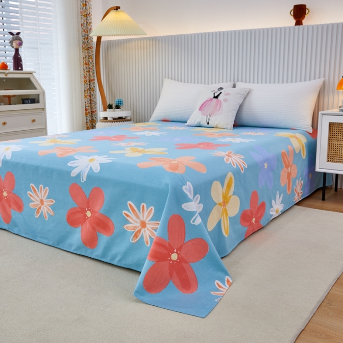 91家纺网 家纺一手货源 找家纺 杜先生 2023新款全棉加厚喷气活性磨毛直角床单 花语时光-蓝