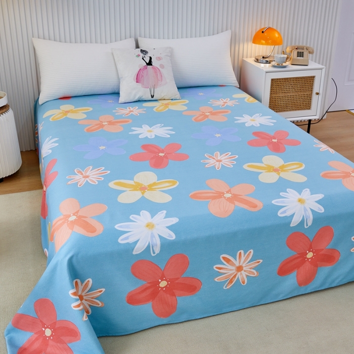 91家纺网 家纺一手货源 找家纺 杜先生 2023新款全棉加厚喷气活性磨毛直角床单 花语时光-蓝