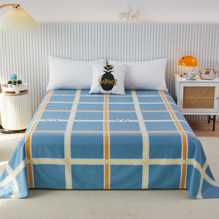 91家纺网 家纺一手货源 找家纺 杜先生 2023新款全棉加厚喷气活性磨毛直角床单 星格-蓝