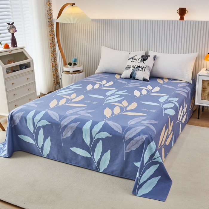 91家纺网 家纺一手货源 找家纺 杜先生 2023新款全棉加厚喷气活性磨毛直角床单 叶叶相随-蓝