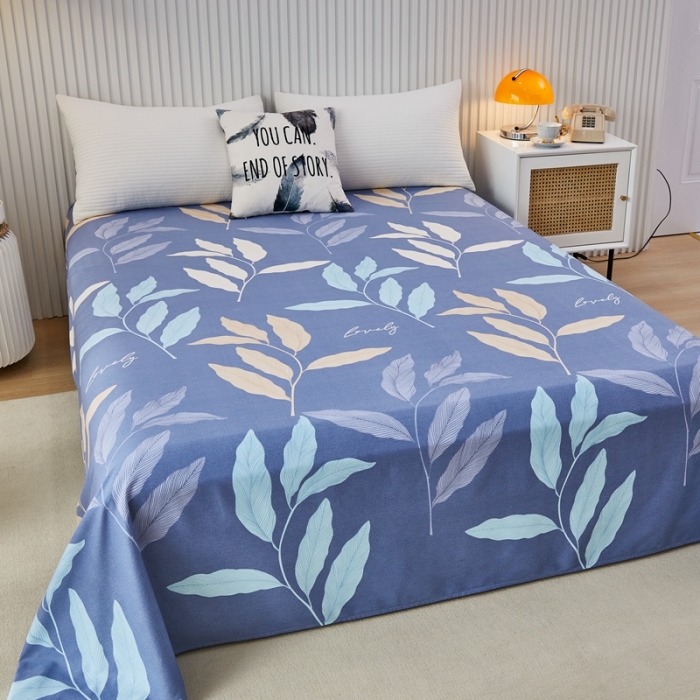 91家纺网 家纺一手货源 找家纺 杜先生 2023新款全棉加厚喷气活性磨毛直角床单 叶叶相随-蓝