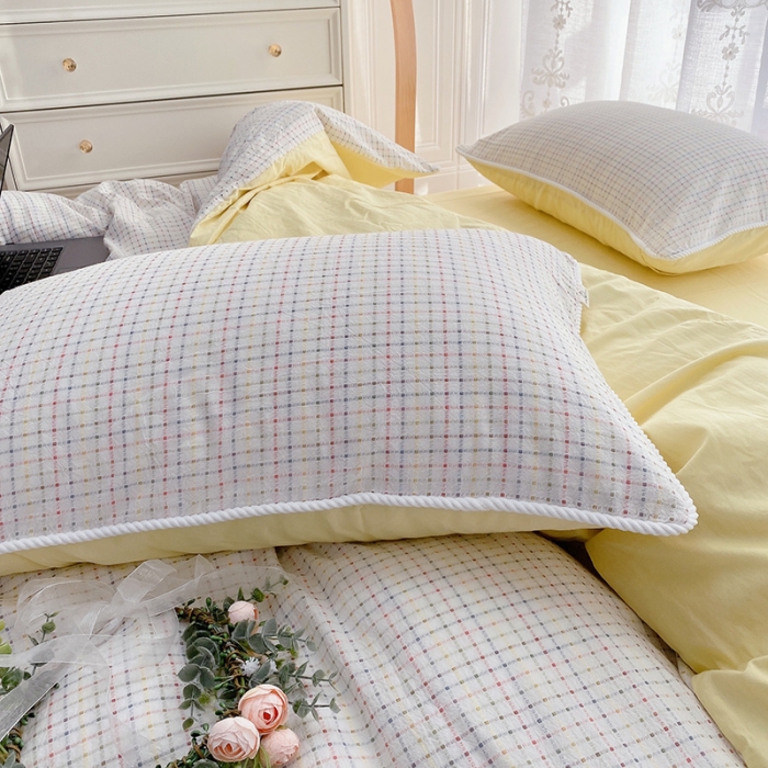 91家纺网 家纺一手货源 找家纺 （总）玛奇朵 2022全棉提花水洗棉四件套-彩格系列 实拍图