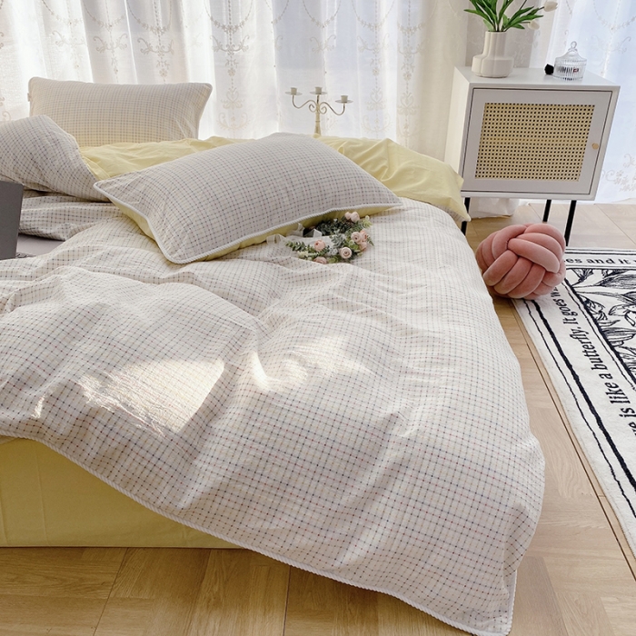 91家纺网 家纺一手货源 找家纺 （总）玛奇朵 2022全棉提花水洗棉四件套-彩格系列 实拍图