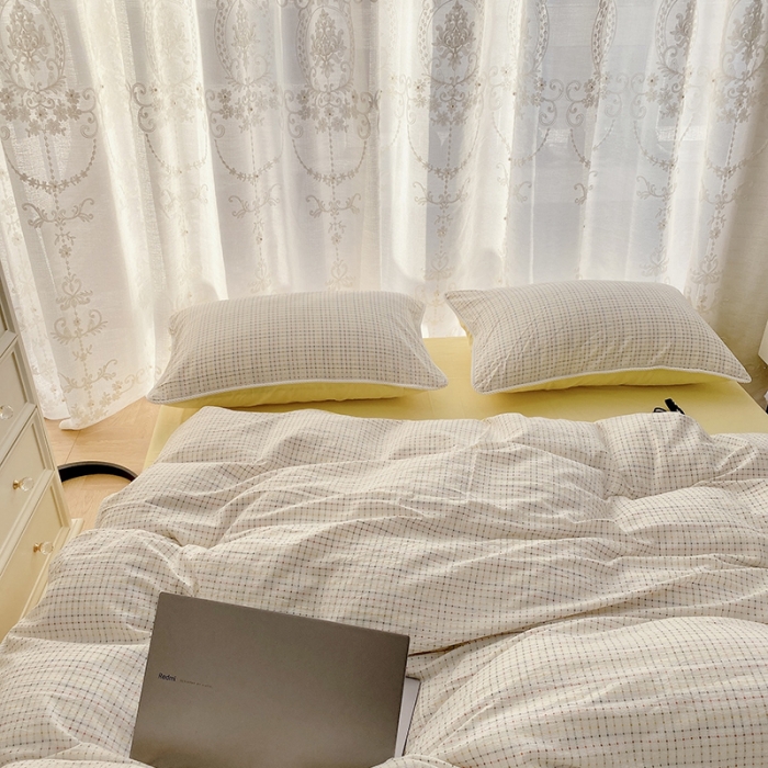 91家纺网 家纺一手货源 找家纺 （总）玛奇朵 2022全棉提花水洗棉四件套-彩格系列 实拍图