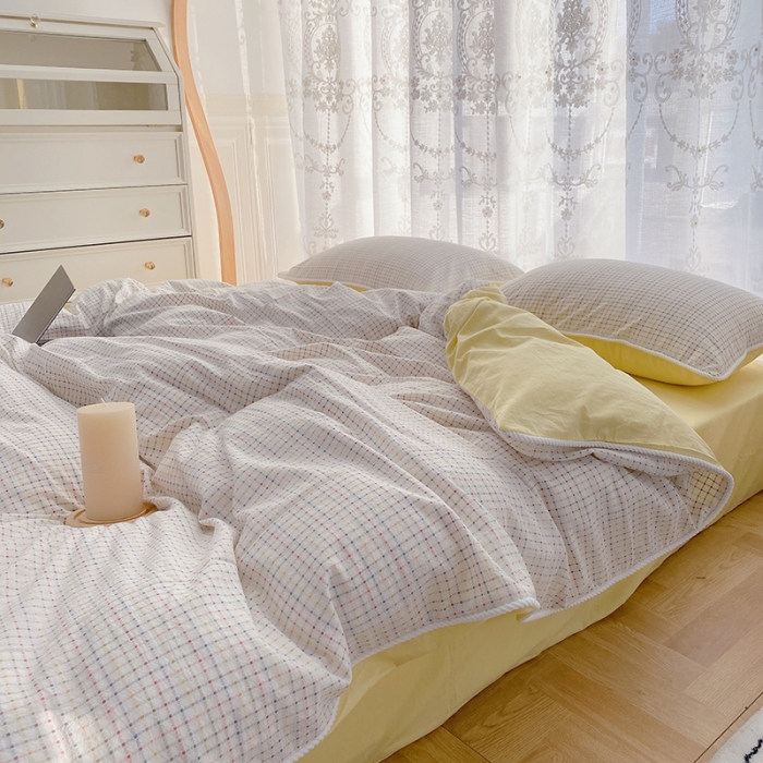 91家纺网 家纺一手货源 找家纺 （总）玛奇朵 2022全棉提花水洗棉四件套-彩格系列 实拍图