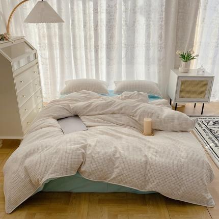 玛奇朵 2022全棉提花水洗棉四件套-彩格系列 实拍图 彩格-蓝