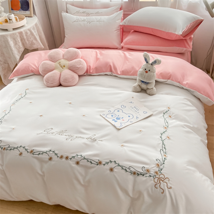 91家纺网 家纺一手货源 找家纺 眠帛 2022新款柔丝棉绣花四件套 繁花奶白