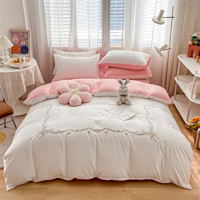 91家纺网 家纺一手货源 找家纺 眠帛 2022新款柔丝棉绣花四件套 繁花奶白