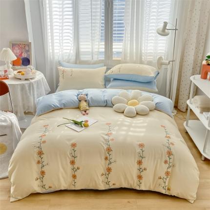 眠帛 2022新款柔丝棉绣花四件套 花恋奶黄