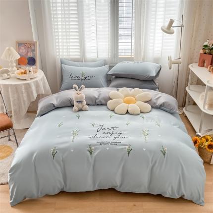 眠帛 2022新款柔丝棉绣花四件套 伊町繁星蓝