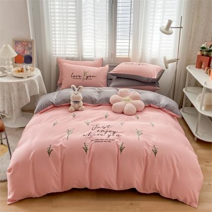 眠帛 2022新款柔丝棉绣花四件套 伊町奶油粉