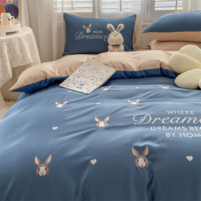 91家纺网 家纺一手货源 找家纺 眠帛 2022新款柔丝棉绣花四件套 伊洛宾利兰