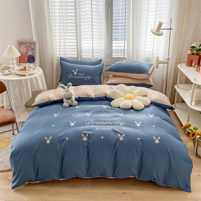 91家纺网 家纺一手货源 找家纺 眠帛 2022新款柔丝棉绣花四件套 伊洛宾利兰