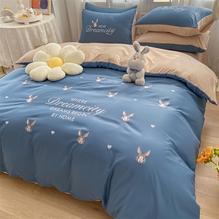 91家纺网 家纺一手货源 找家纺 眠帛 2022新款柔丝棉绣花四件套 伊洛宾利兰