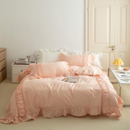 91家纺网 家纺一手货源 找家纺 （总）玛奇朵 新款40s全棉水洗棉花边四件套-恬蜜系列 棚拍图