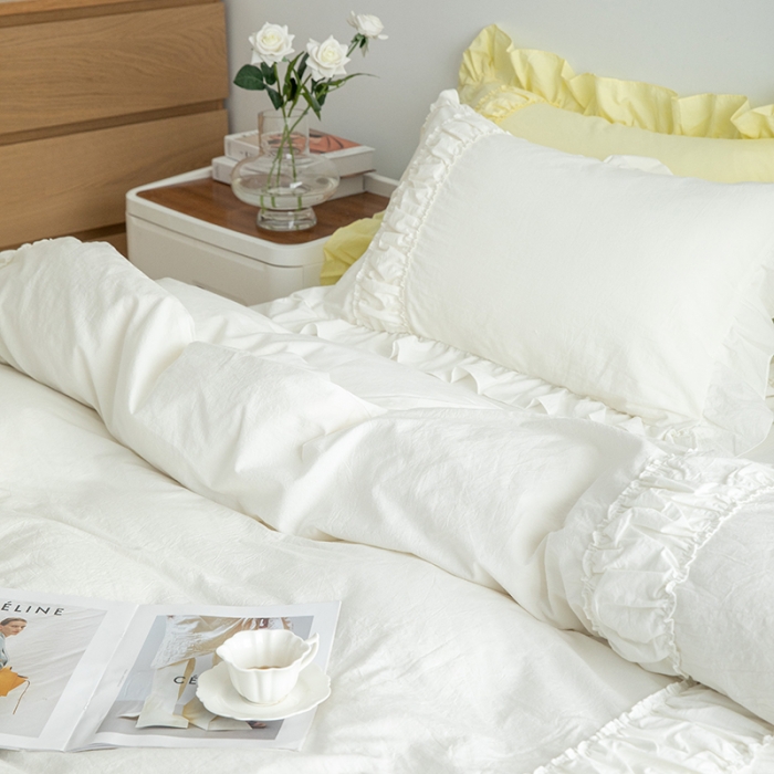 91家纺网 家纺一手货源 找家纺 （总）玛奇朵 新款40s全棉水洗棉花边四件套-恬蜜系列 棚拍图