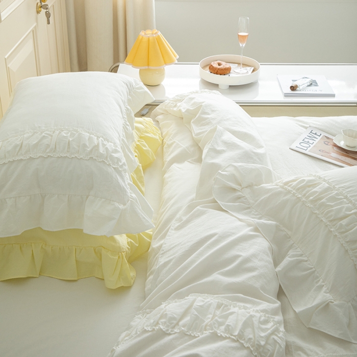 91家纺网 家纺一手货源 找家纺 （总）玛奇朵 新款40s全棉水洗棉花边四件套-恬蜜系列 棚拍图