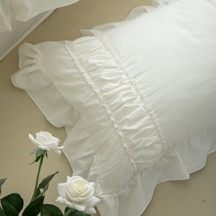 91家纺网 家纺一手货源 找家纺 （总）玛奇朵 新款40s全棉水洗棉花边四件套-恬蜜系列 棚拍图