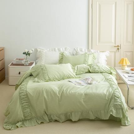 玛奇朵 新款40s全棉水洗棉花边四件套-恬蜜系列 棚拍图 恬蜜-绿