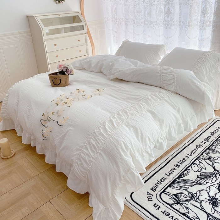 91家纺网 家纺一手货源 找家纺 （总）玛奇朵 新款40s全棉水洗棉花边四件套-恬蜜系列实拍图