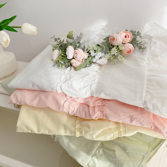 91家纺网 家纺一手货源 找家纺 （总）玛奇朵 新款40s全棉水洗棉花边四件套-恬蜜系列实拍图