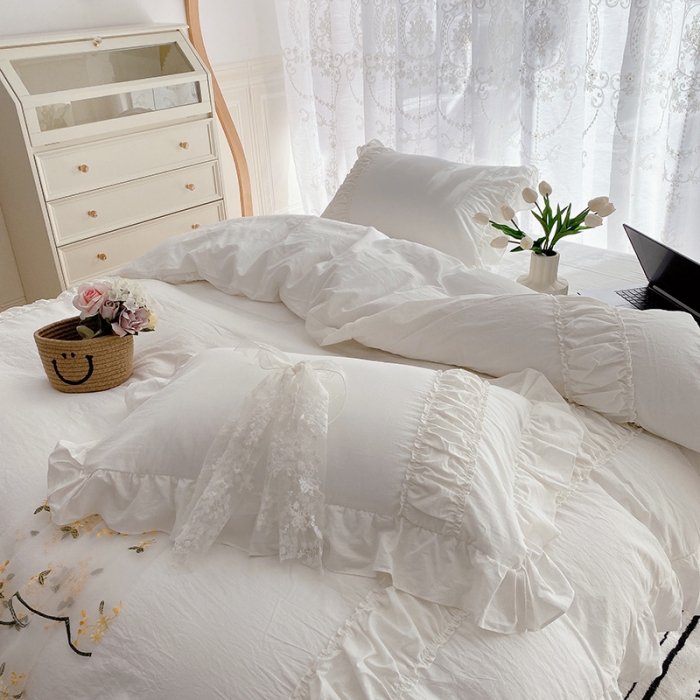 91家纺网 家纺一手货源 找家纺 （总）玛奇朵 新款40s全棉水洗棉花边四件套-恬蜜系列实拍图