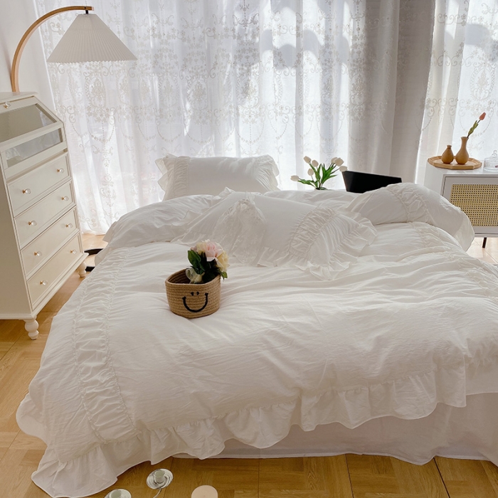 91家纺网 家纺一手货源 找家纺 （总）玛奇朵 新款40s全棉水洗棉花边四件套-恬蜜系列实拍图