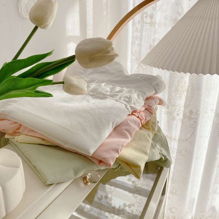 91家纺网 家纺一手货源 找家纺 （总）玛奇朵 新款40s全棉水洗棉花边四件套-恬蜜系列实拍图