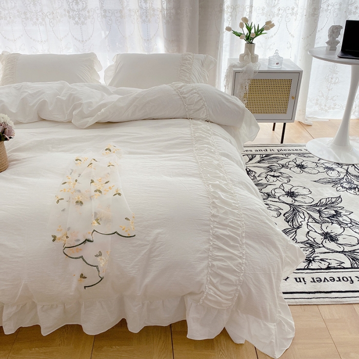 91家纺网 家纺一手货源 找家纺 玛奇朵新款40s全棉水洗棉花边四件套-恬蜜系列实拍图恬蜜-白