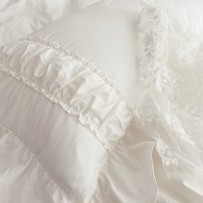 91家纺网 家纺一手货源 找家纺 玛奇朵新款40s全棉水洗棉花边四件套-恬蜜系列实拍图恬蜜-白