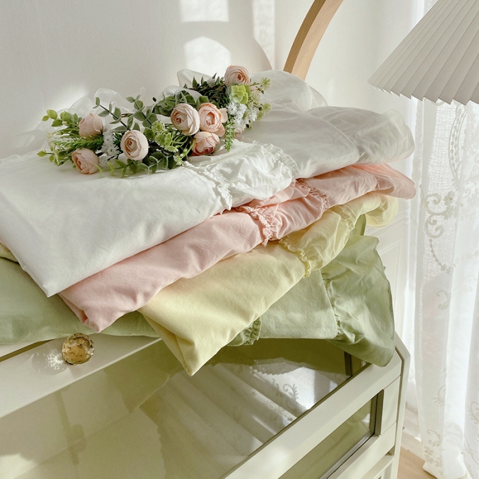 91家纺网 家纺一手货源 找家纺 玛奇朵新款40s全棉水洗棉花边四件套-恬蜜系列实拍图恬蜜-白