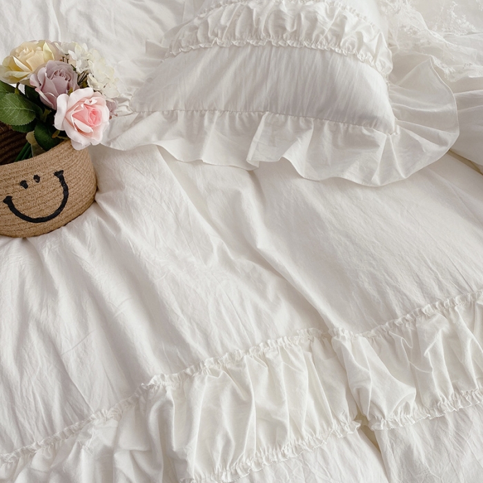 91家纺网 家纺一手货源 找家纺 玛奇朵新款40s全棉水洗棉花边四件套-恬蜜系列实拍图恬蜜-白