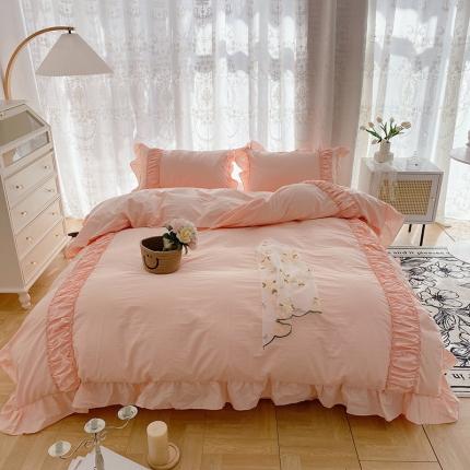 玛奇朵新款40s全棉水洗棉花边四件套-恬蜜系列实拍图恬蜜-粉