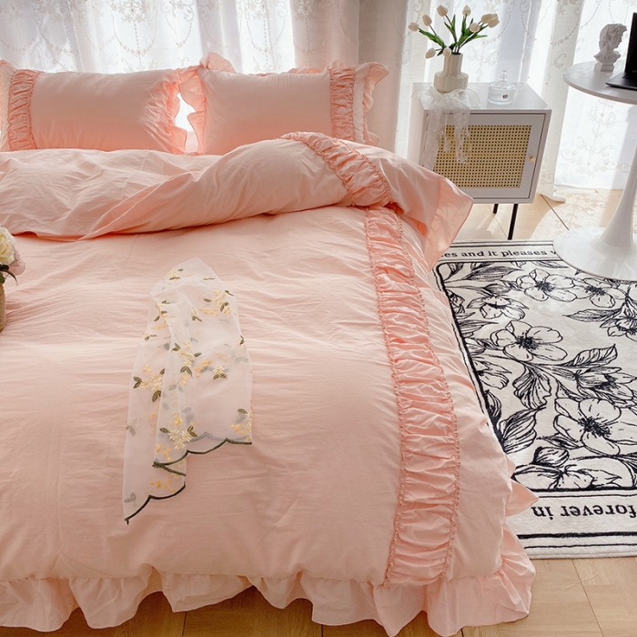 91家纺网 家纺一手货源 找家纺 玛奇朵新款40s全棉水洗棉花边四件套-恬蜜系列实拍图恬蜜-粉