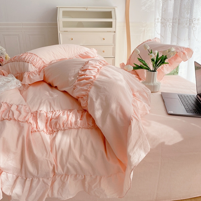 91家纺网 家纺一手货源 找家纺 玛奇朵新款40s全棉水洗棉花边四件套-恬蜜系列实拍图恬蜜-粉