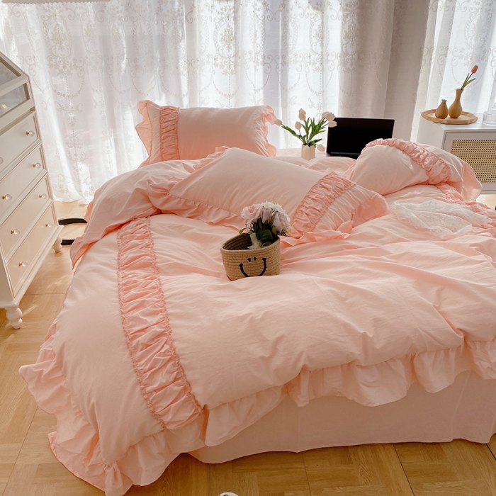 91家纺网 家纺一手货源 找家纺 玛奇朵新款40s全棉水洗棉花边四件套-恬蜜系列实拍图恬蜜-粉