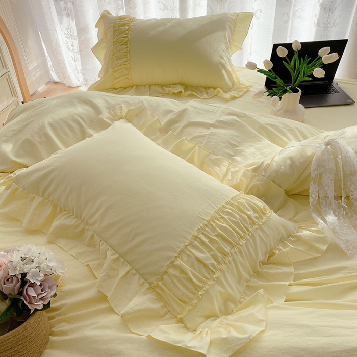 91家纺网 家纺一手货源 找家纺 玛奇朵新款40s全棉水洗棉花边四件套-恬蜜系列实拍图恬蜜-黄