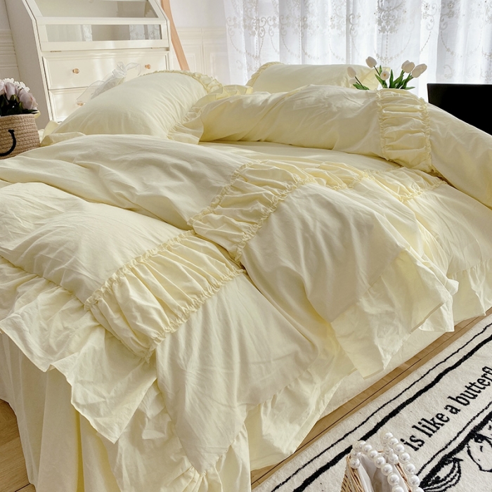 91家纺网 家纺一手货源 找家纺 玛奇朵新款40s全棉水洗棉花边四件套-恬蜜系列实拍图恬蜜-黄