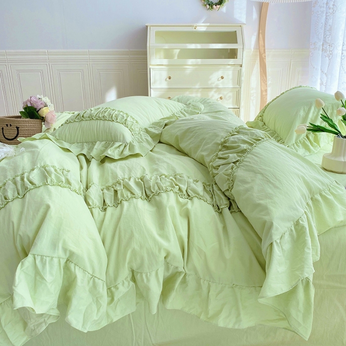 91家纺网 家纺一手货源 找家纺 玛奇朵新款40s全棉水洗棉花边四件套-恬蜜系列实拍图恬蜜-绿