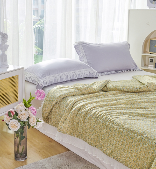 91家纺网 家纺一手货源 找家纺 丽卡家纺 2023新款凉感丝小香风大豆夏被 小香风-元气黄