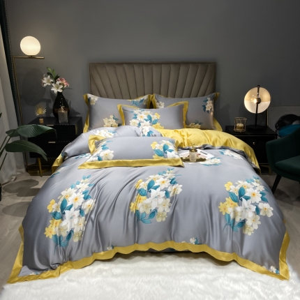 91家纺网 家纺一手货源 找家纺 朵美2022新款60天丝数码印花四件套 小叶之恋