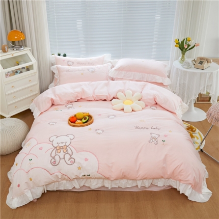 91家纺网 家纺一手货源 找家纺 （总）亲亲公主2025全棉水洗棉卡通可爱风刺绣四件套