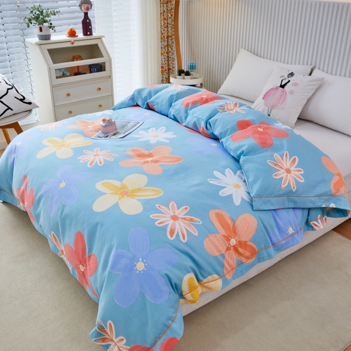 91家纺网 家纺一手货源 找家纺 杜先生 2023新款全棉加厚喷气活性磨毛单被套 花语时光-蓝