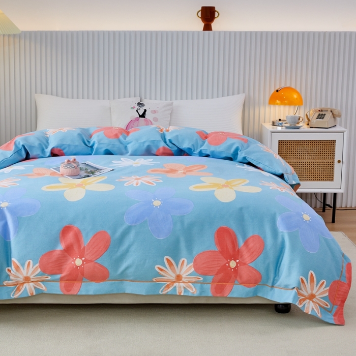 91家纺网 家纺一手货源 找家纺 杜先生 2023新款全棉加厚喷气活性磨毛单被套 花语时光-蓝