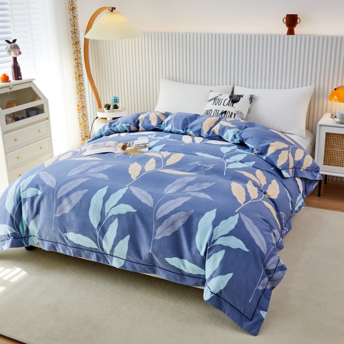 91家纺网 家纺一手货源 找家纺 杜先生 2023新款全棉加厚喷气活性磨毛单被套 叶叶相随-蓝